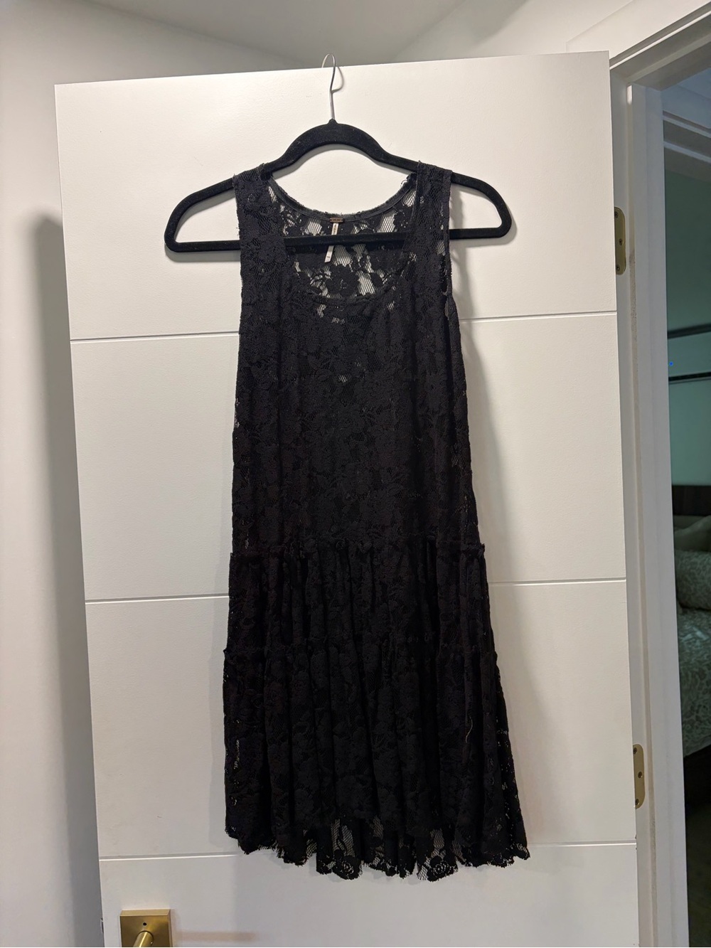 Free People Black Lace Sleeveless Tiered Dress